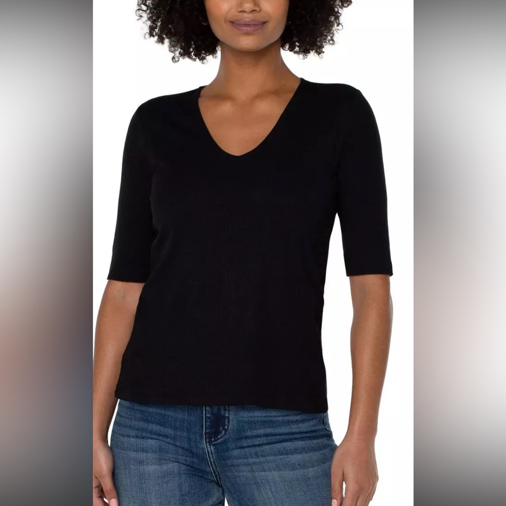 Liverpool Knit Black Short Sleeve V-Neck Top - Picture 4 of 4